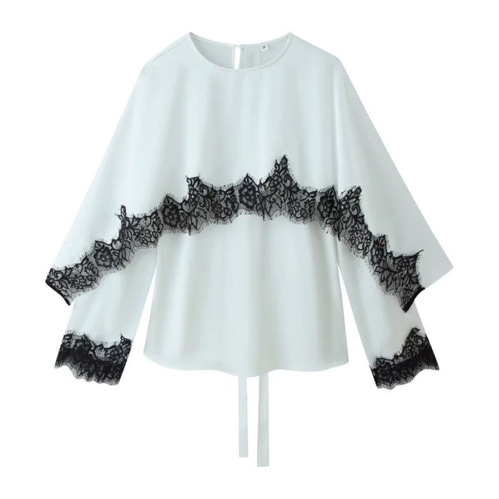 ZARA Summer Lace and Satin Long Sleeve Shawl Top